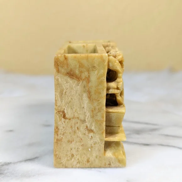 Antique Chinese Shoushan Stone Hand Carved Vase Desk Organizer